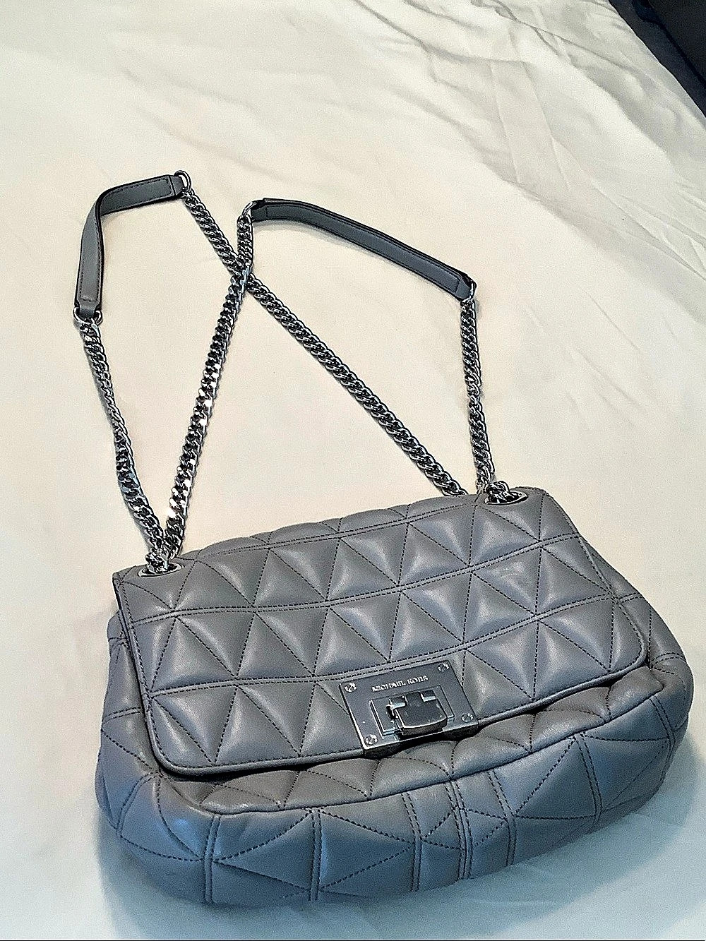Michael Kors Bryant Quilted Leather Convertible Chain Shoulder Bag Gray